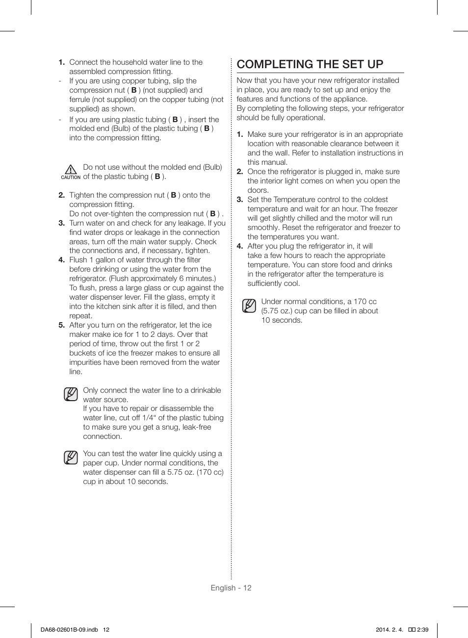 Completing the set up | Samsung RF261BIAESR-AA User Manual | Page 12 / 84