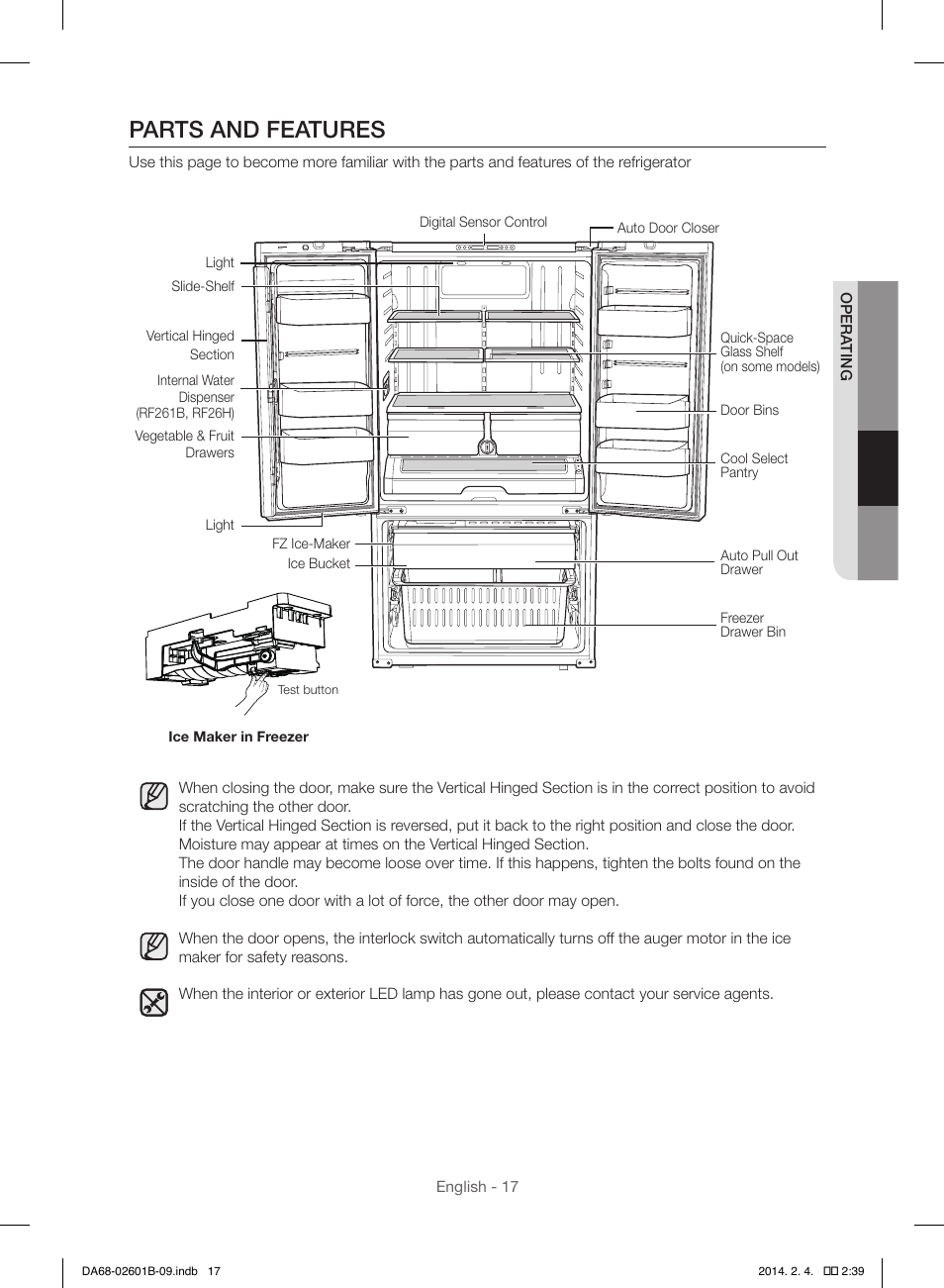Parts and features | Samsung RF261BIAESR-AA User Manual | Page 17 / 84