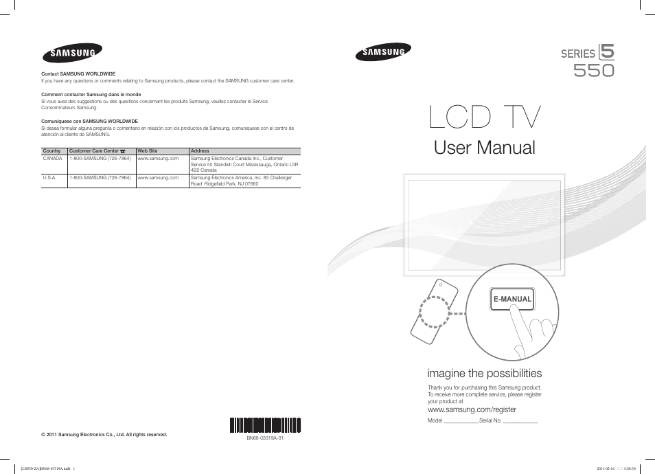 Samsung LN46D550K1FXZA User Manual | 19 pages | Also for