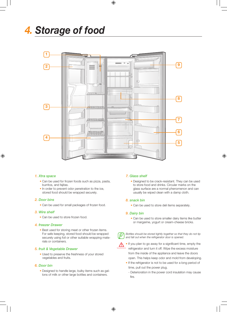 Storage of food | Samsung RS261MDRS-XAA User Manual | Page 9 / 10
