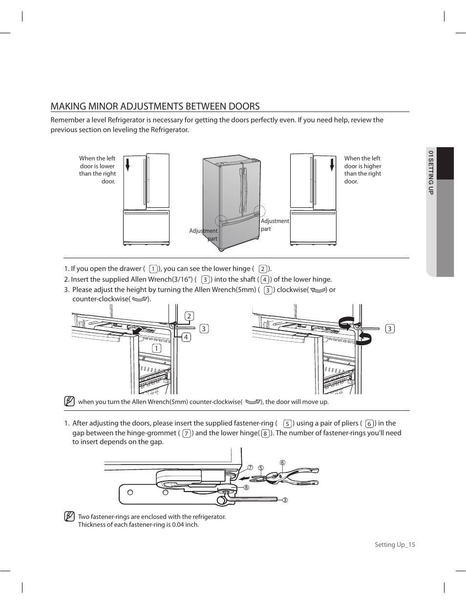 Making minor adjustments between doors | Samsung RF263AERS-XAA User