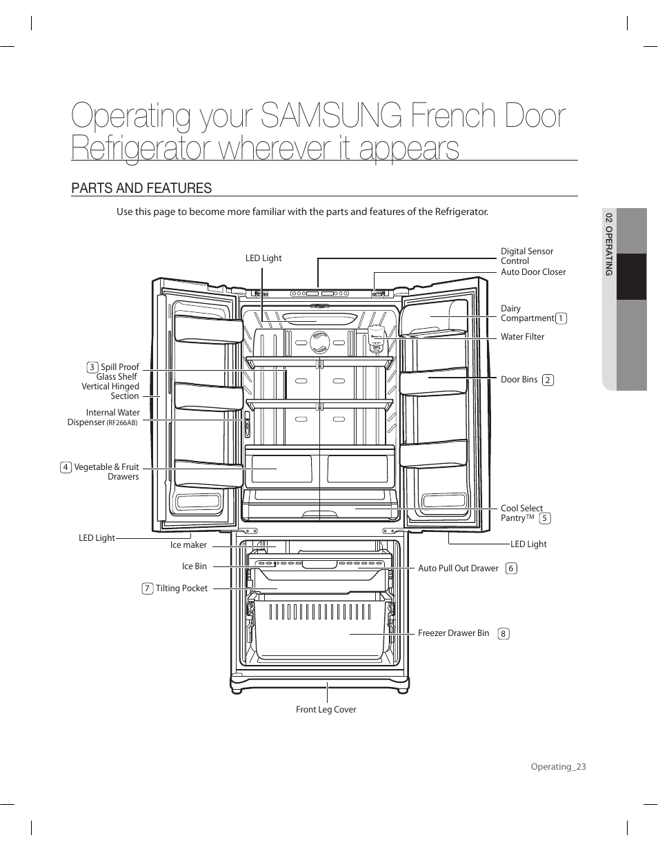 Parts and features | Samsung RF263AERS-XAA User Manual | Page 23 / 80