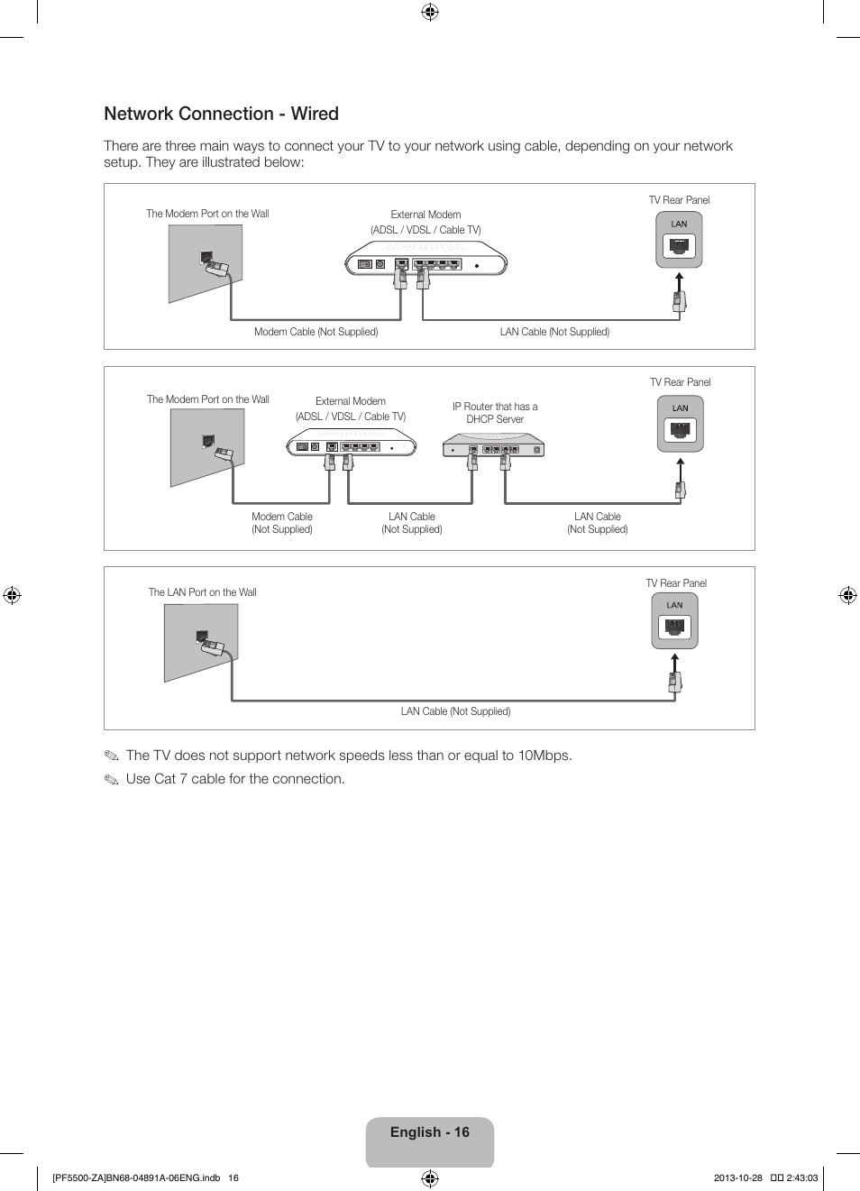 Network connection - wired | Samsung PN60F5500AFXZA User Manual | Page