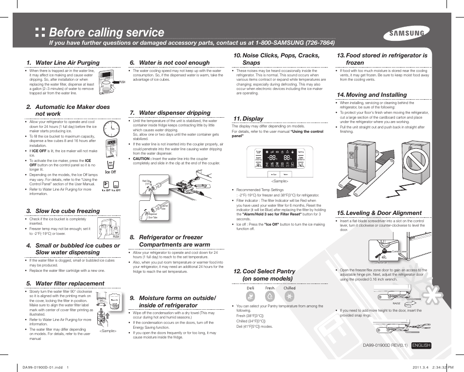 Samsung RF4267HAWP-XAA User Manual | 2 pages | Also for: RFG297HDRS-XAA