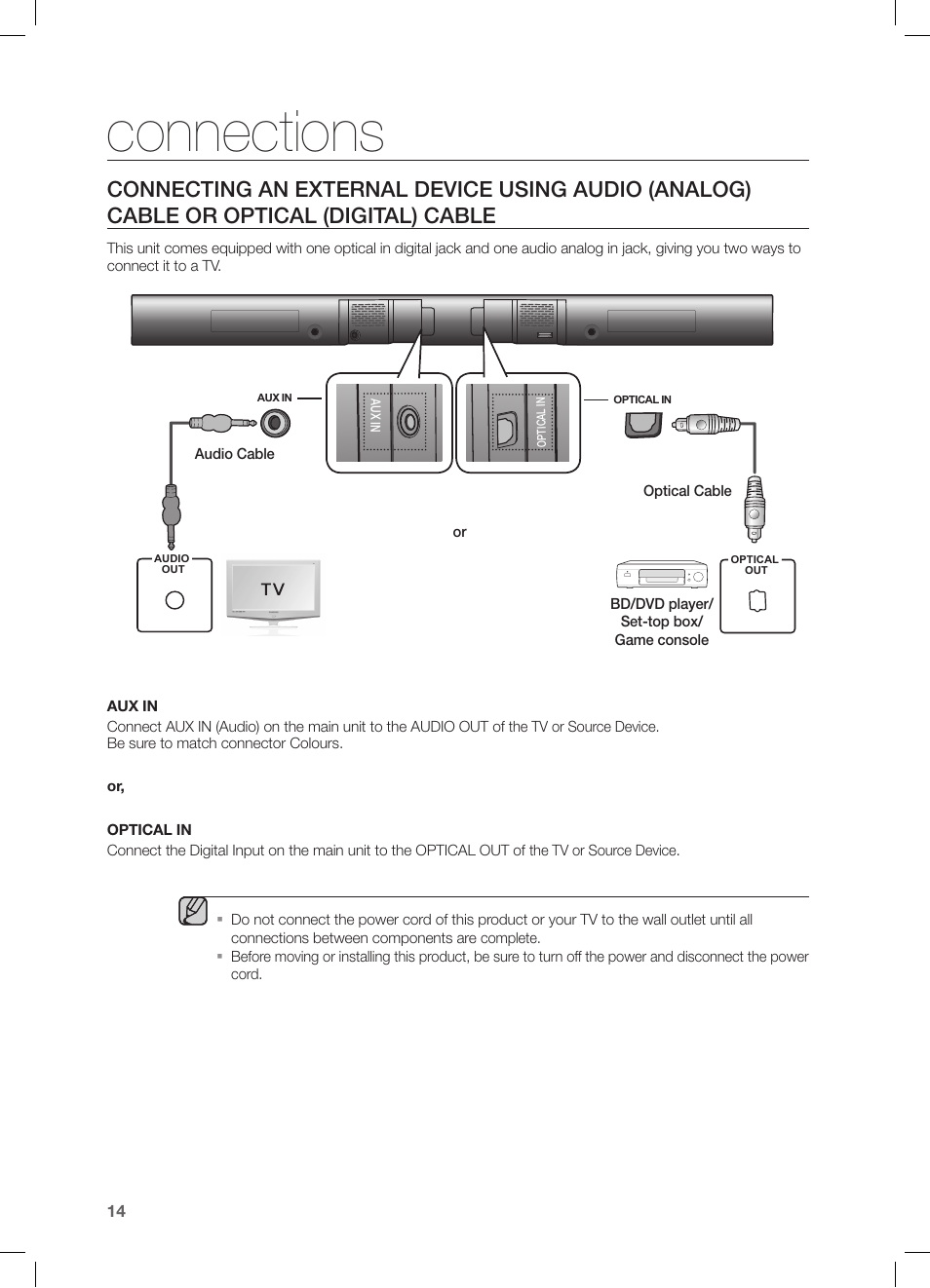 Connections | Samsung HW-FM55C-ZA User Manual | Page 14 / 26