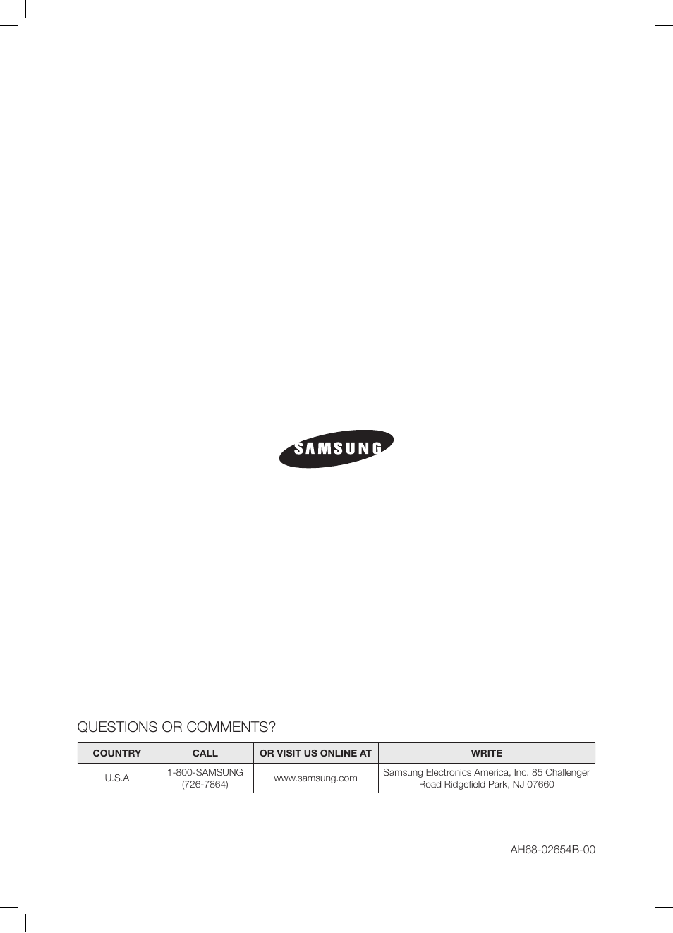 Questions or comments | Samsung HW-FM55C-ZA User Manual | Page 26 / 26