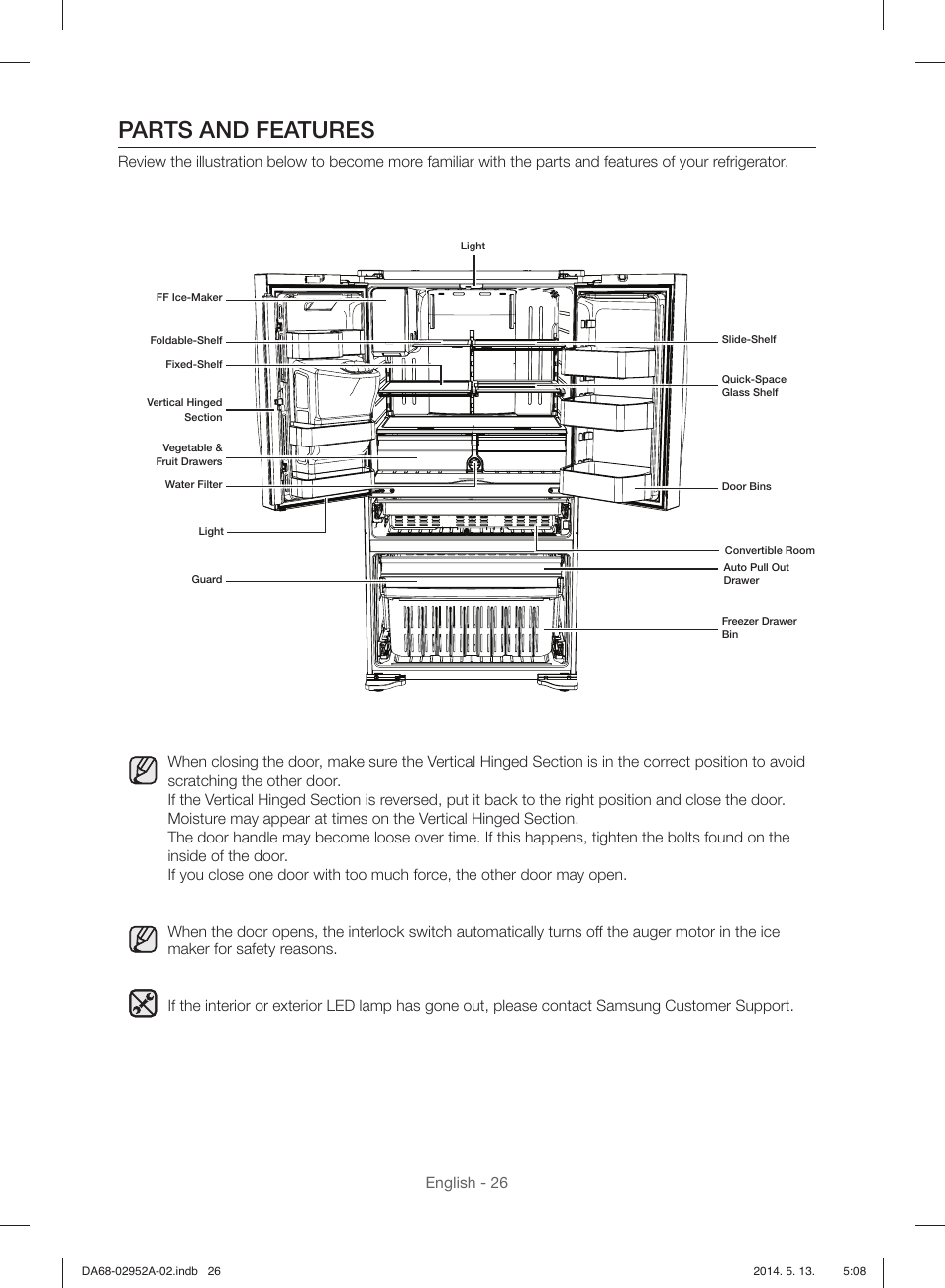 Parts and features, English - 26 | Samsung RF28HMEDBWW-AA User Manual