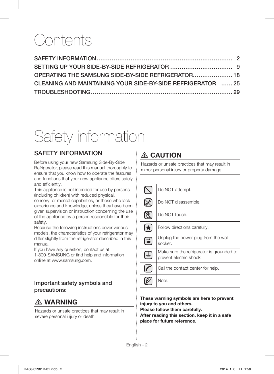 Samsung RS25H5121SR-AA User Manual | Page 2 / 96