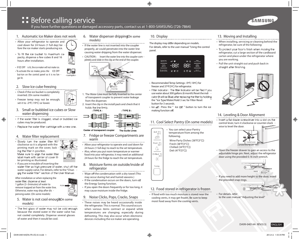 Samsung RF261BIAESR-AA User Manual | 2 pages