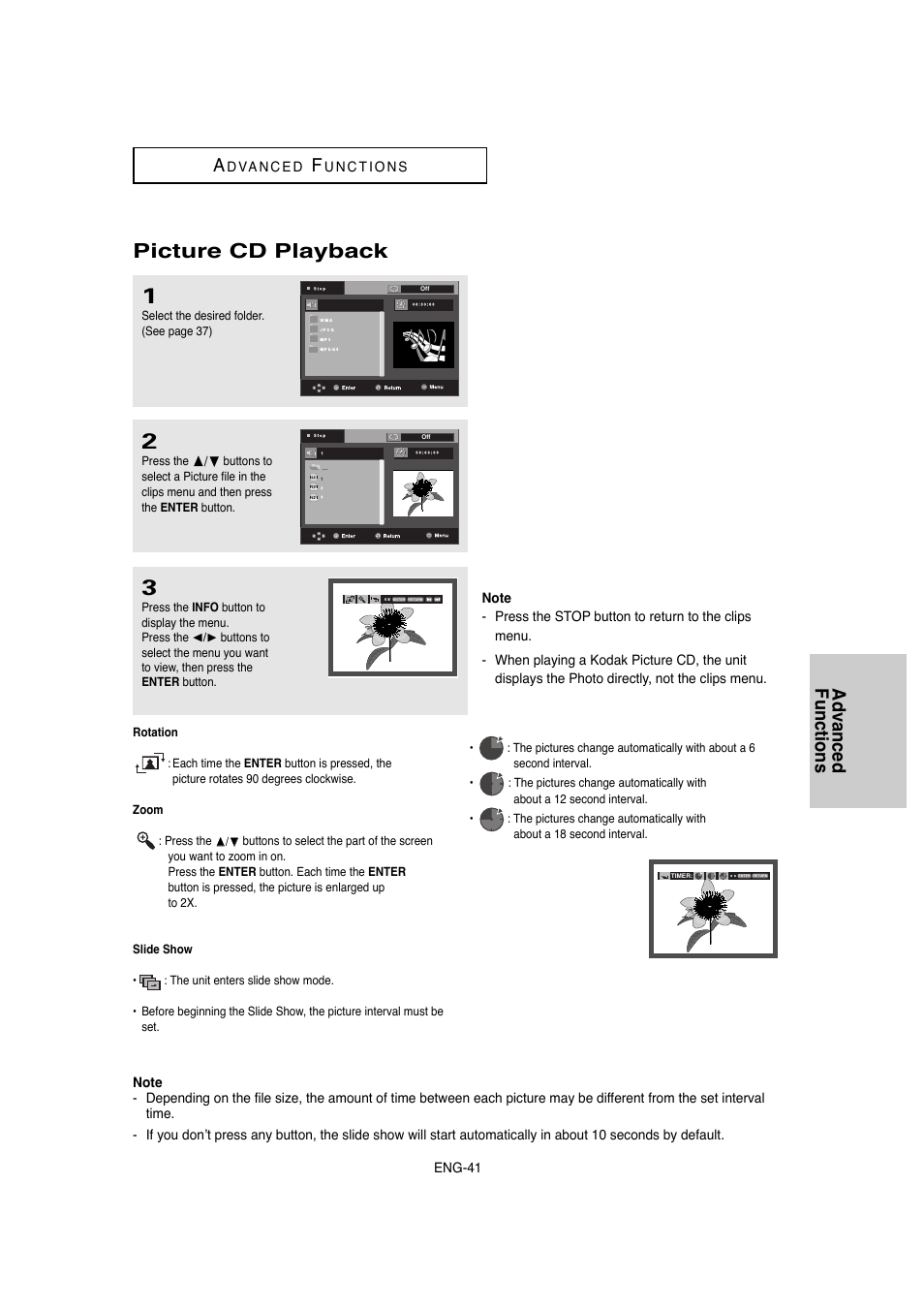 Picture cd playback, Advanced functions a | Samsung DVD-1080P8-XAA User