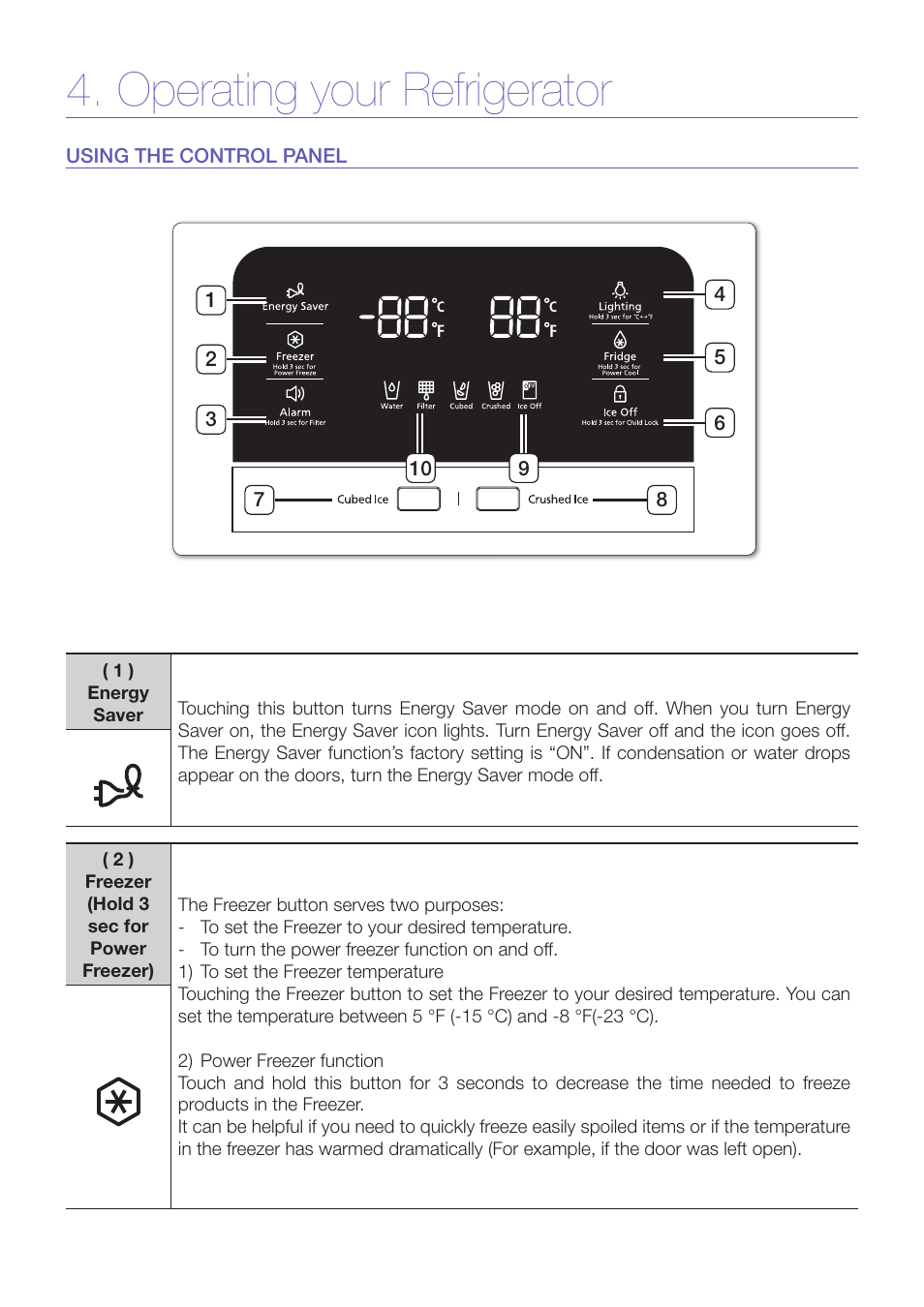Operating your refrigerator | Samsung RF24FSEDBSR-AA User Manual | Page