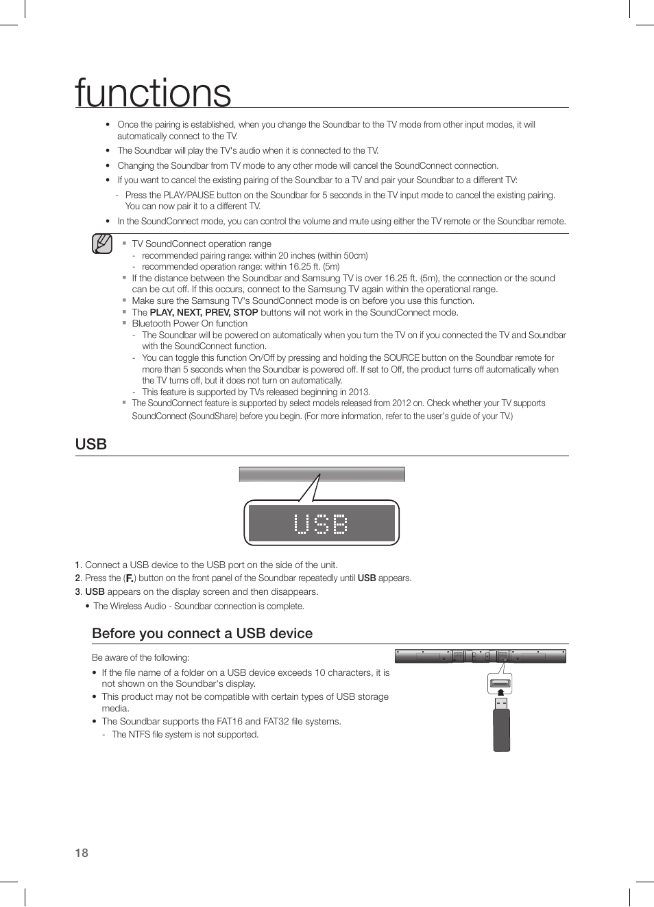 Functions, Before you connect a usb device | Samsung HW-H550-ZA User