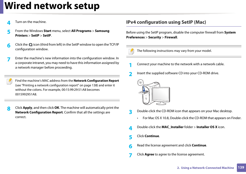 Wired network setup | Samsung SL-C1810W-XAA User Manual | Page 139 / 308