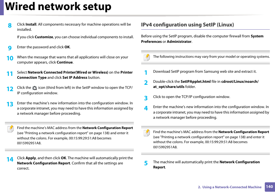 Wired network setup, Ipv4 configuration using setip (linux) | Samsung