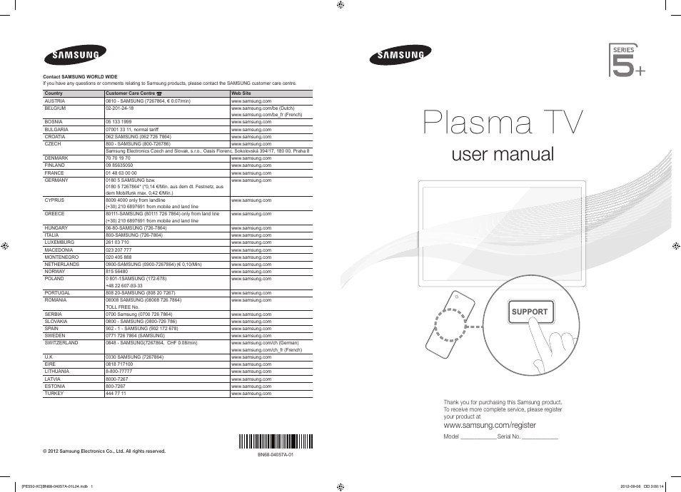 Samsung PS60E550D1W User Manual | 88 pages