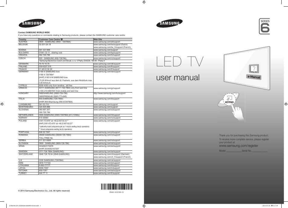 Samsung UE55H6650SL User Manual 89 pages Also for UE55H6500SL, UE40H6650SL, UE48H6500SL