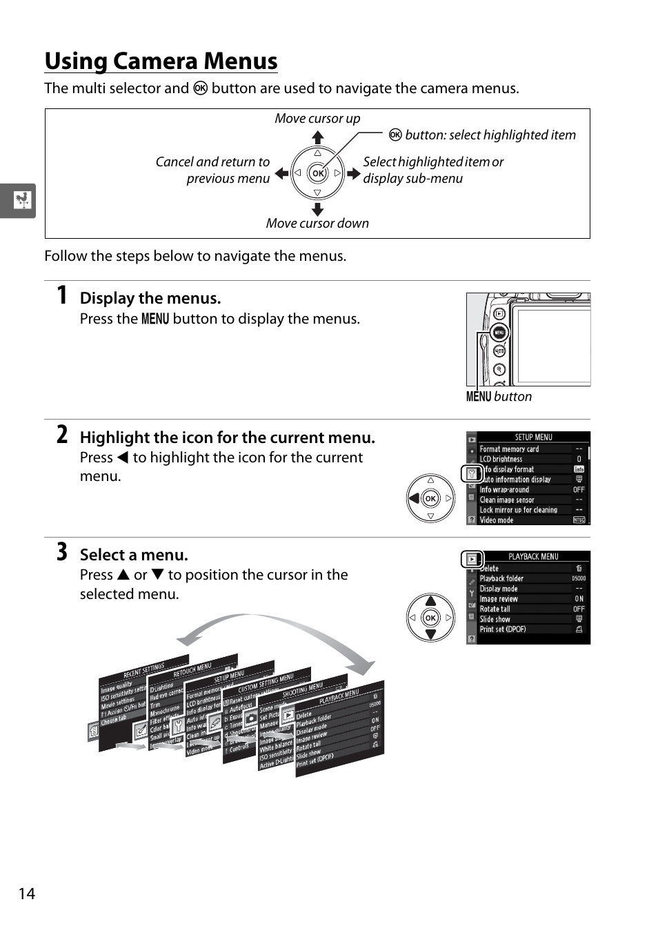 Using camera menus | Nikon D5000 User Manual | Page 32 / 256