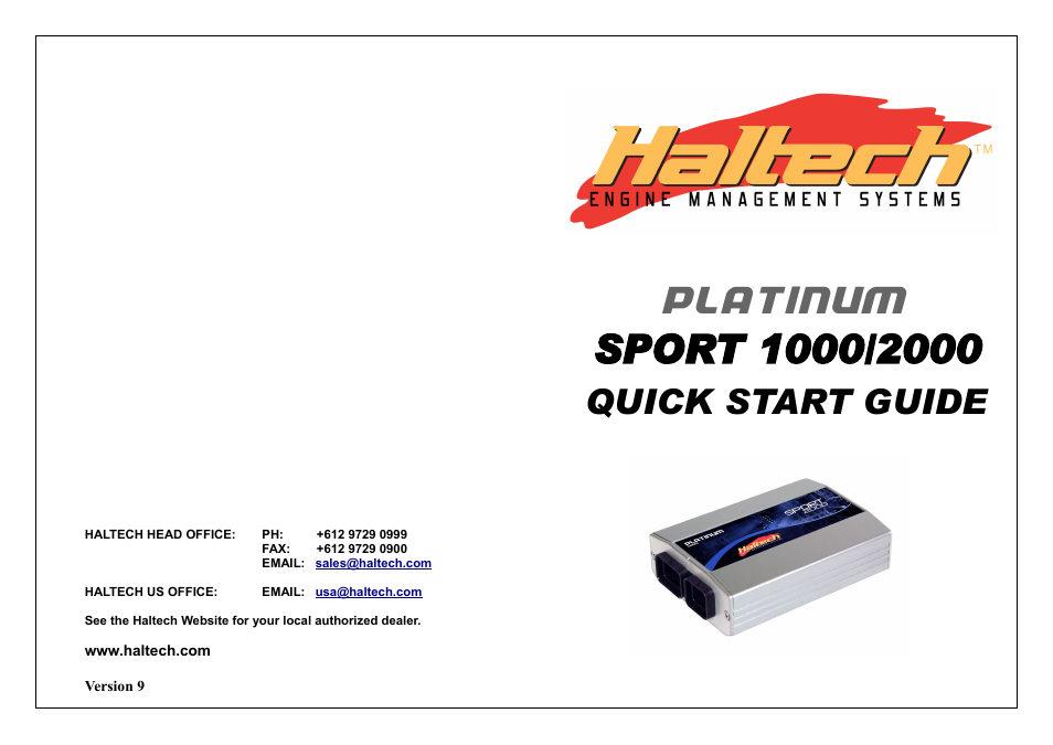 Platinum, Quick start guide | Haltech Platinum Sport 1000 User Manual