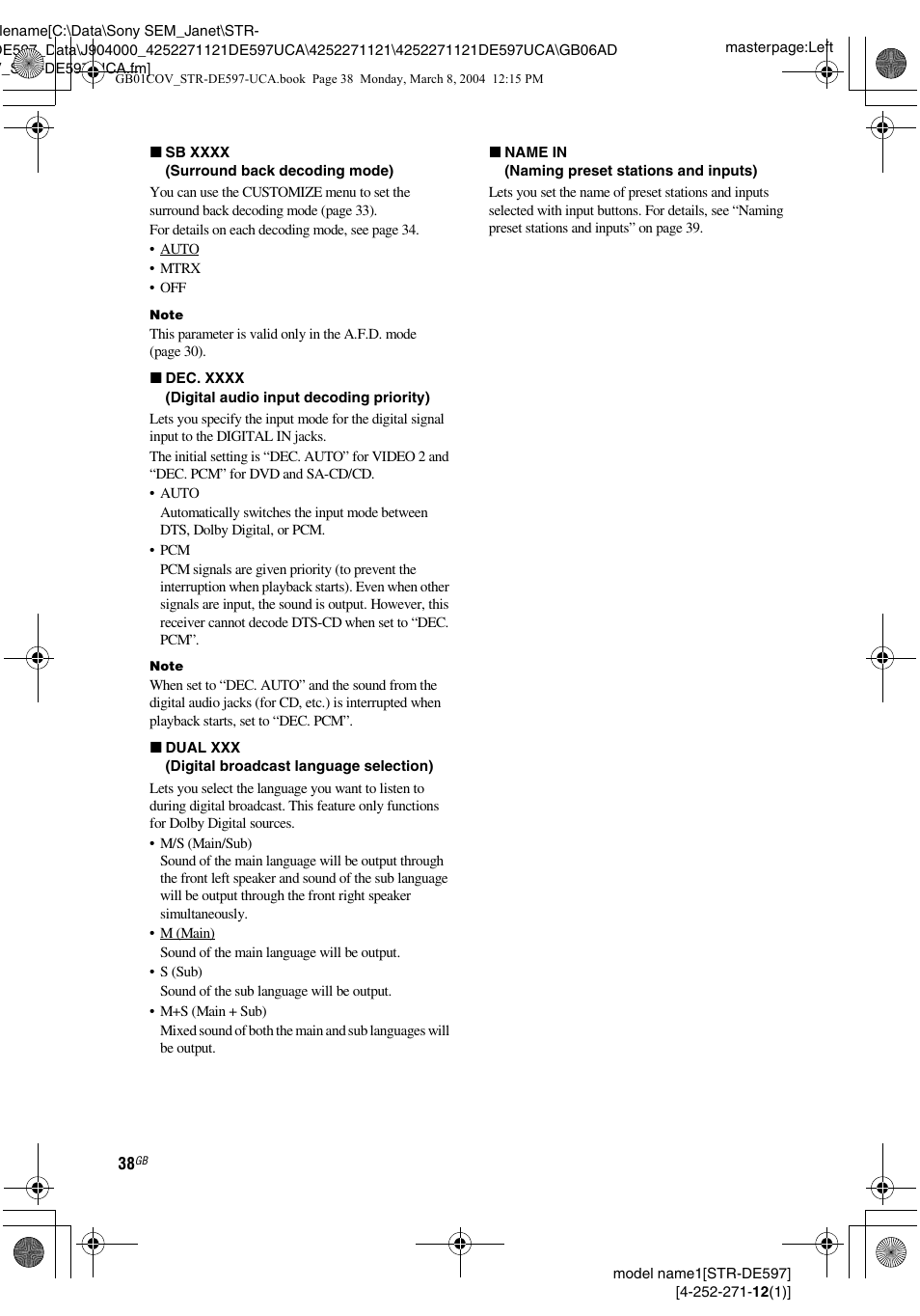 Sony STR-DE597 User Manual | Page 38 / 56