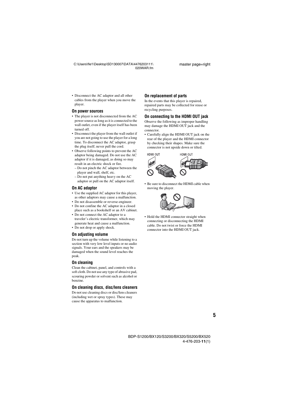 Sony BDP-S5200 User Manual | Page 5 / 48 | Also for: BDP-BX520, BDP