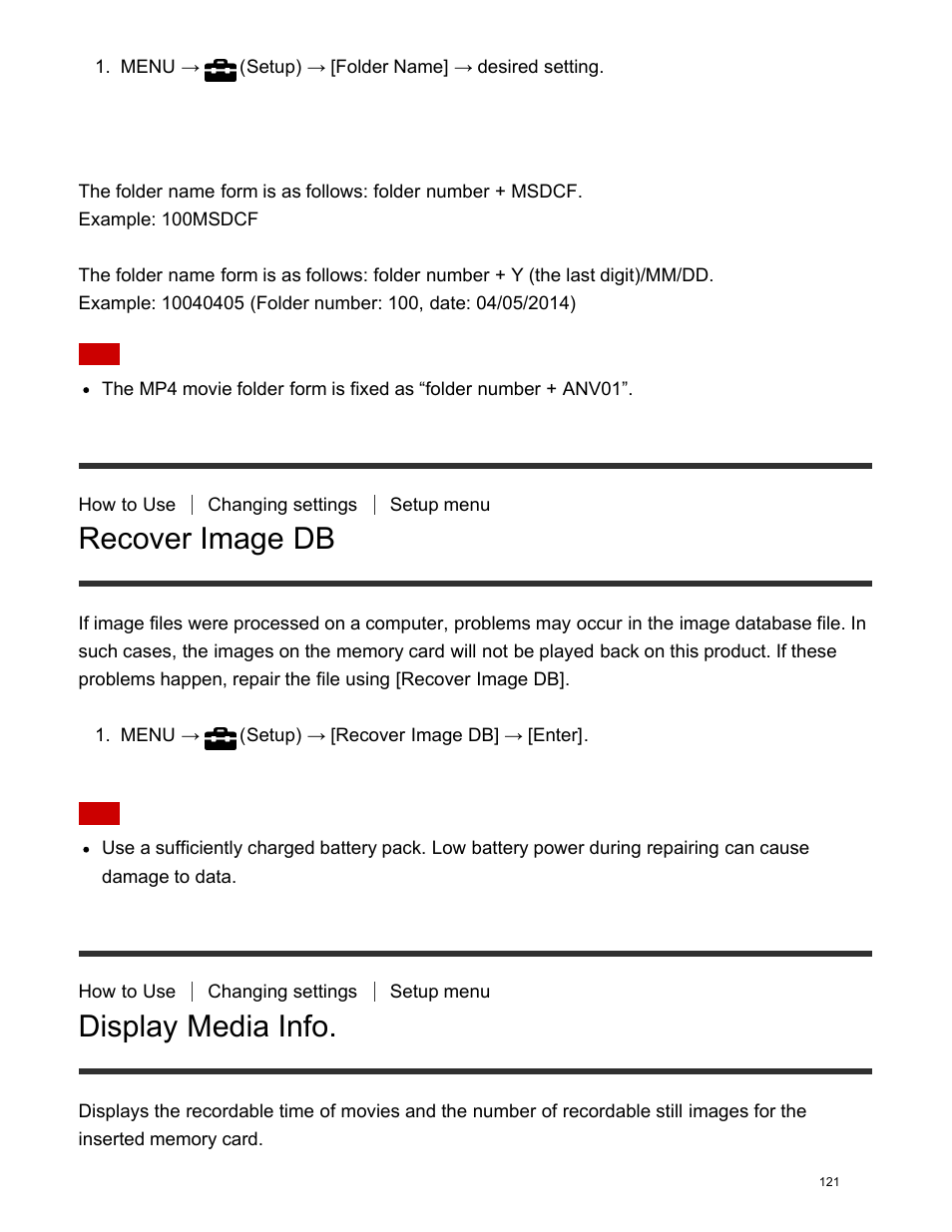 Recover image db, Display media info | Sony DSC-HX400V User Manual