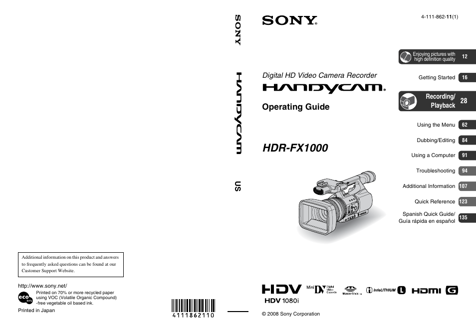 hdr-fx1000 manual