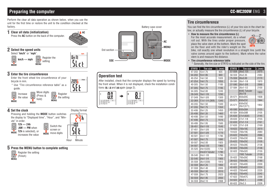 Cateye Micro Wireless Wheel Size Chart