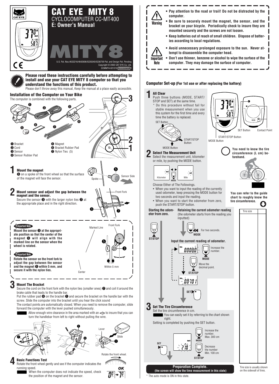 CatEye CC-MT400 [Mity 8] User Manual | 2 pages
