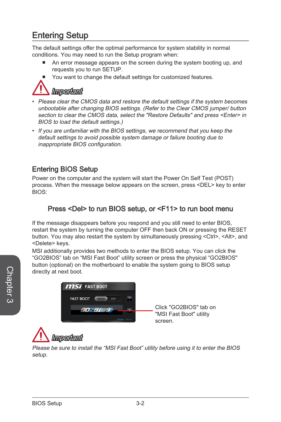 Entering setup -2, Chapter 3, Entering setup | MSI Z97 PC MATE User