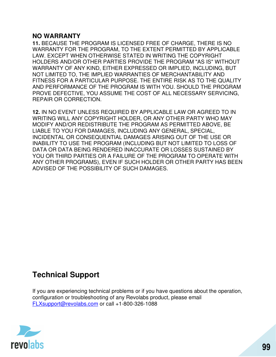 Technical support | Revolabs FLX2 VoIP Advanced User Manual | Page 99 / 99