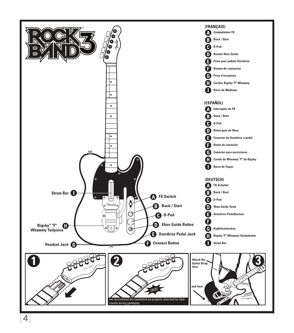 Rock Band Wireless Fender Telecaster Guitar Controller Rock Band 3Xbox 360 User Manual Page 4