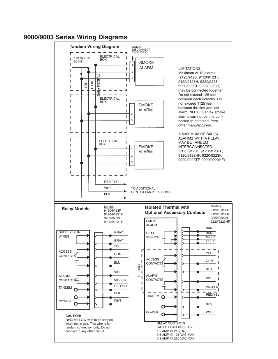 Smoke alarm, Tandem wiring diagram relay models, Isolated thermal with