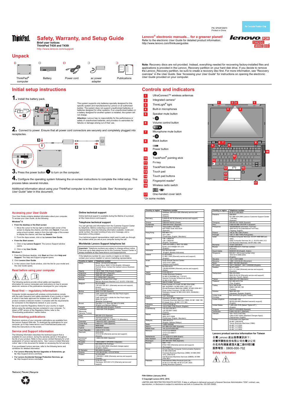 Lenovo ThinkPad T430 User Manual | 2 pages | Also for: ThinkPad T430i