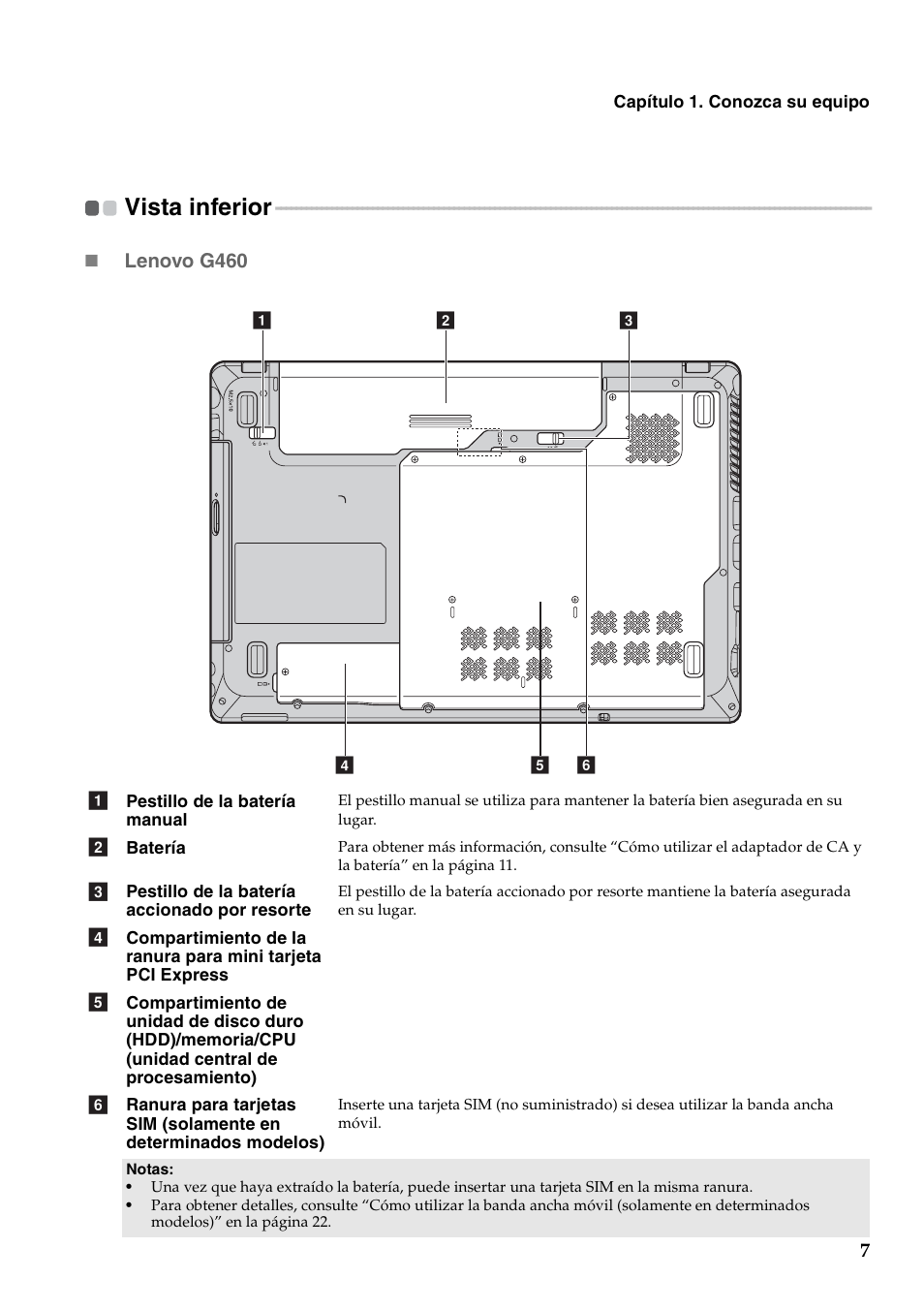 Vista inferior | Lenovo G460 Notebook User Manual | Page 15 / 136