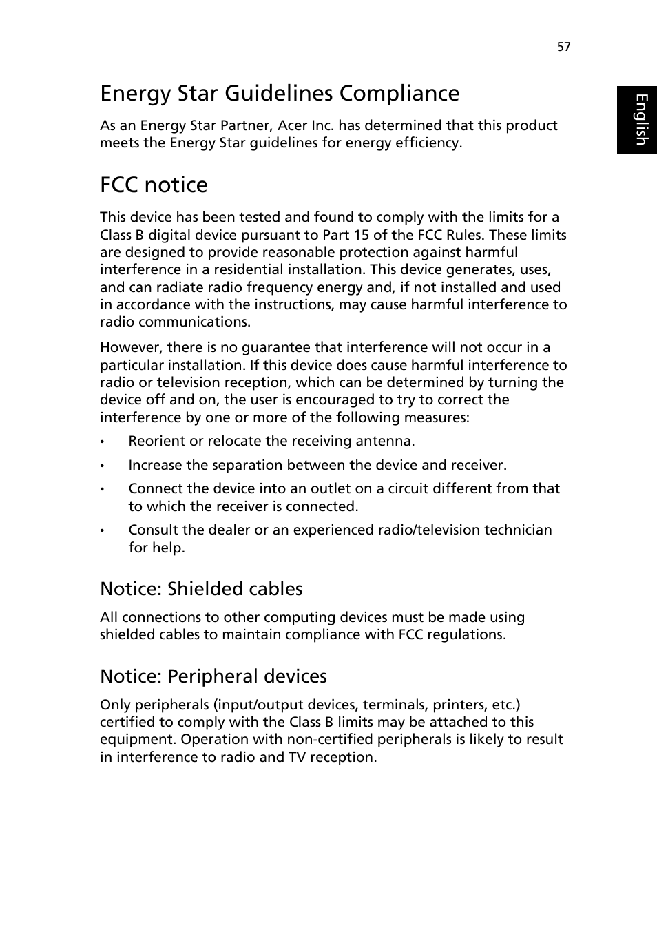 Energy star guidelines compliance, Fcc notice, Notice: shielded cables