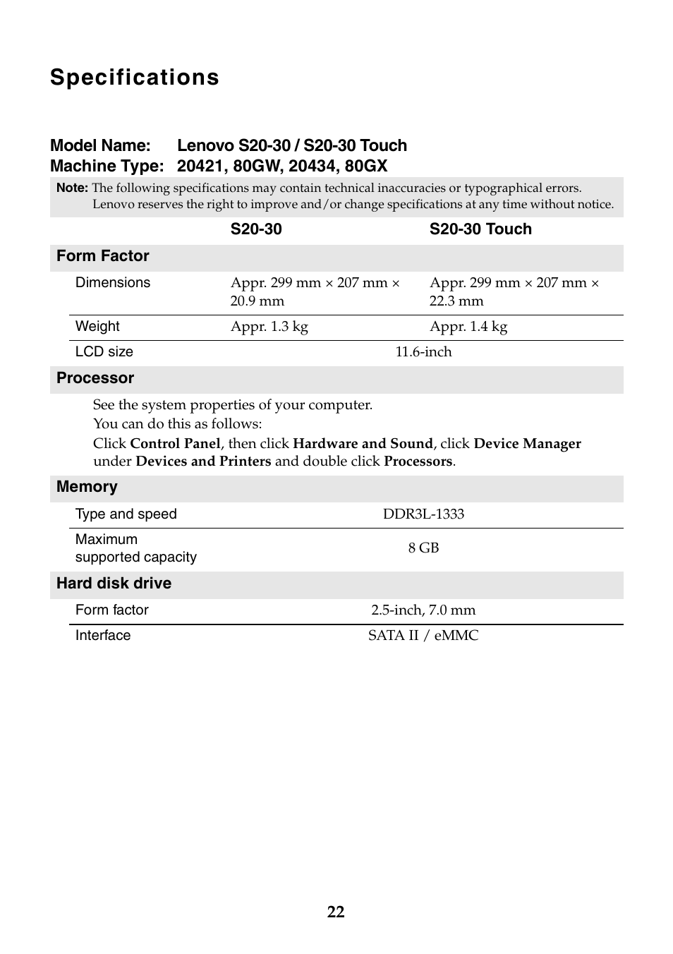 s20 note specs