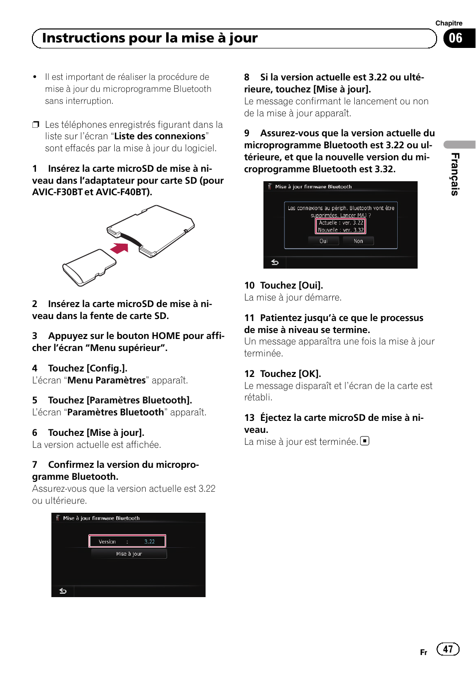 06 instructions pour la mise à jour | Pioneer AVIC-F9310BT User Manual