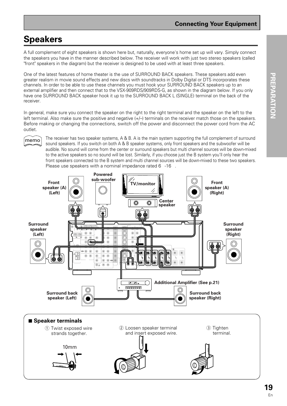 Speakers, Prep ara tion, Connecting your equipment | Pioneer VSX-909RDS
