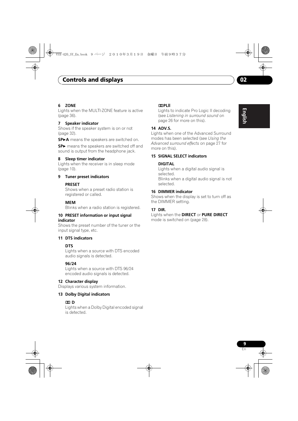 Controls and displays 02 | Pioneer VSX-420-S User Manual | Page 9 / 136