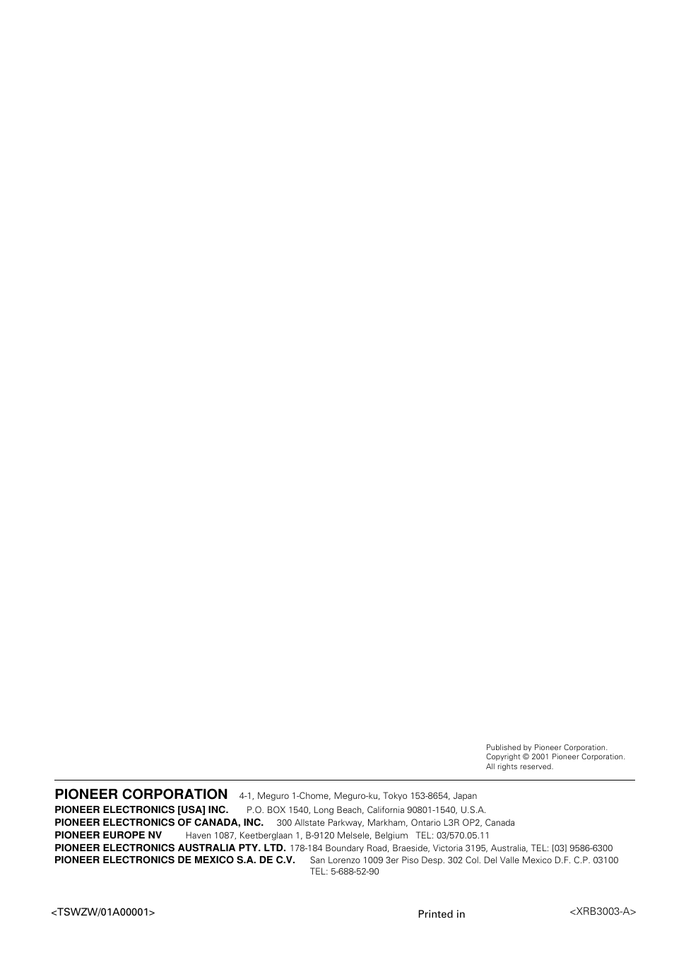 Pioneer corporation | Pioneer VSX-D510 User Manual | Page 40 / 40