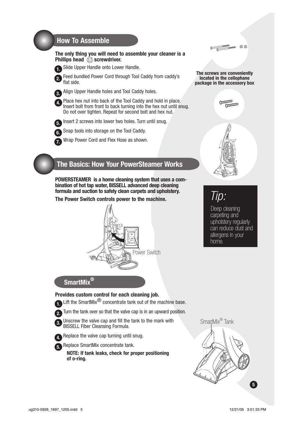 How to assemble, The basics: how your powersteamer works, Smartmix