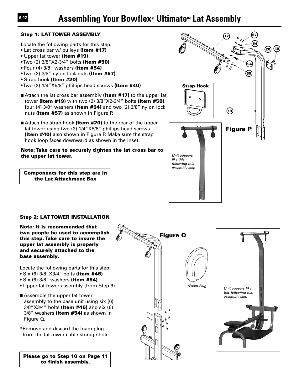 Assembling your bowflex, Ultimate, Lat assembly | Bowflex Ultimate User