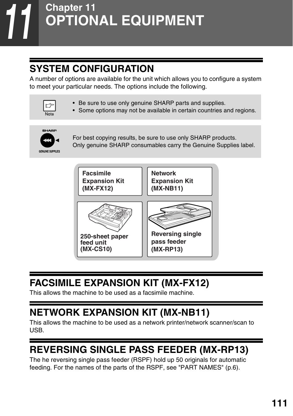 Optional equipment, System configuration, Facsimile expansion kit (mx