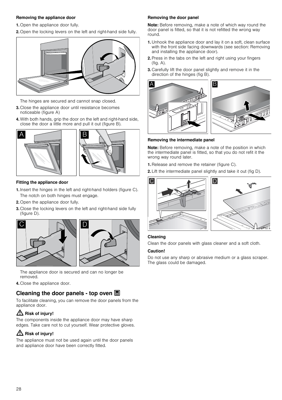 Removing the appliance door, Open the appliance door fully, Fitting the