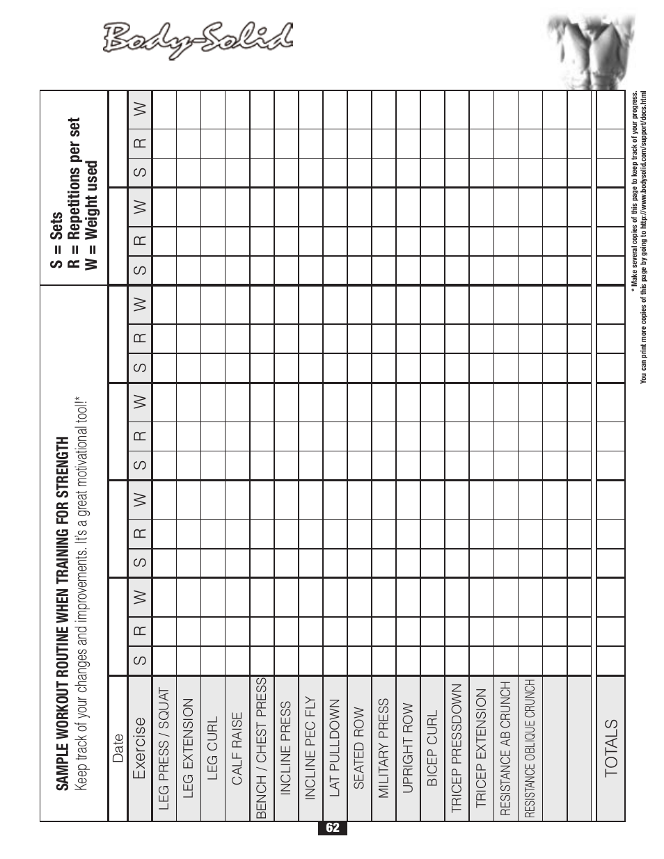 Body Solid G6b Exercise Chart