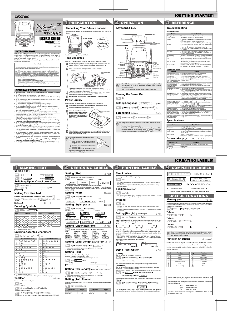 Brother P-TOUCH PT-1880 User Manual | 1 page