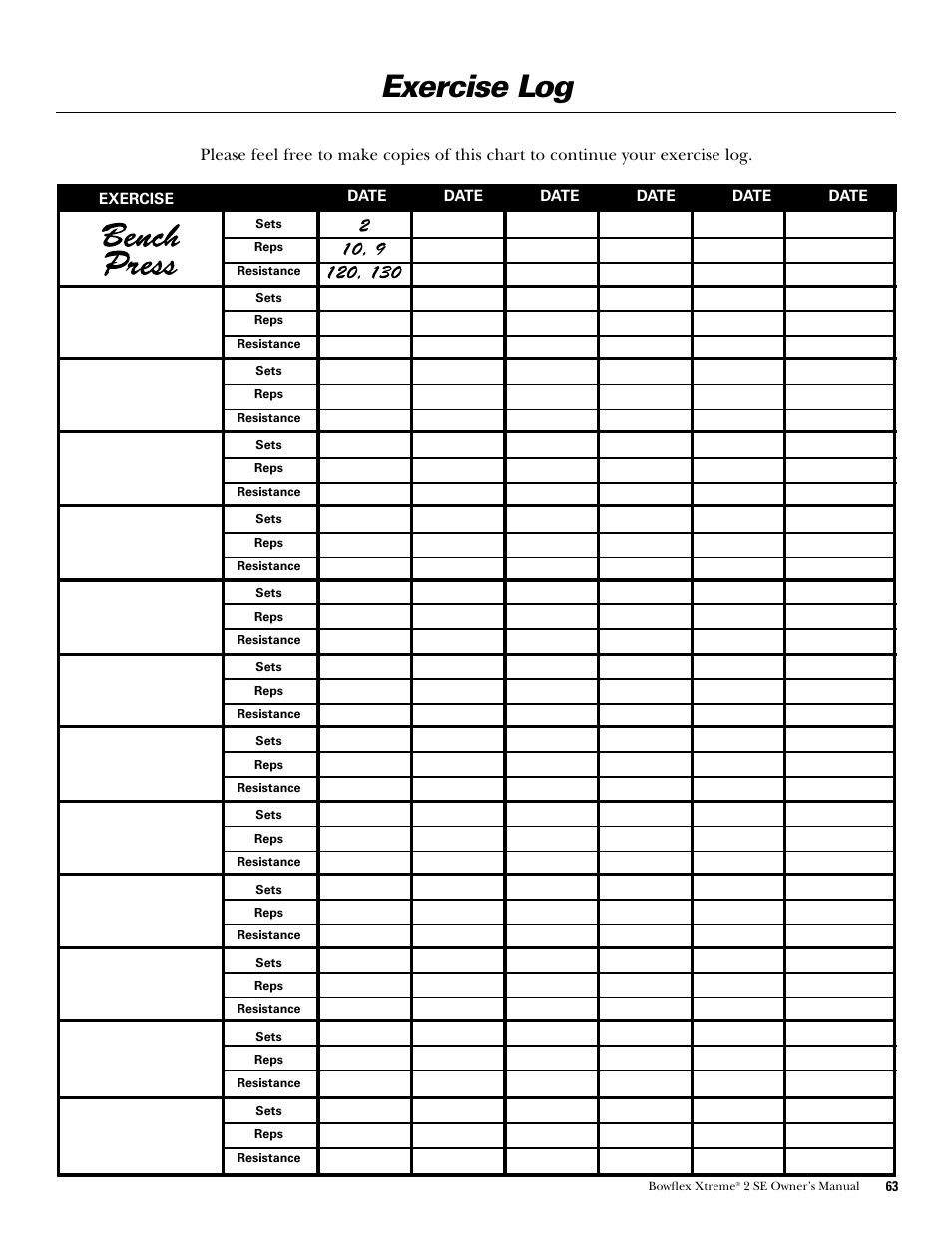 Bowflex Xtreme 2 Workout Chart