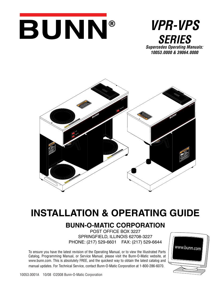 Bunn VPR VPS User Manual | 5 pages