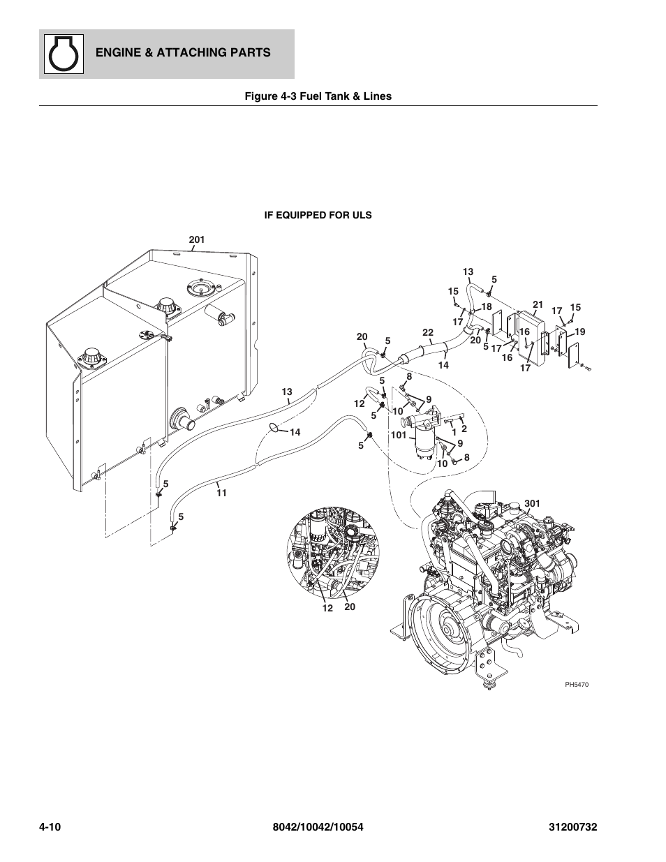 Figure 4-3 fuel tank & lines, Fuel tank & lines -10 | SkyTrak 8042