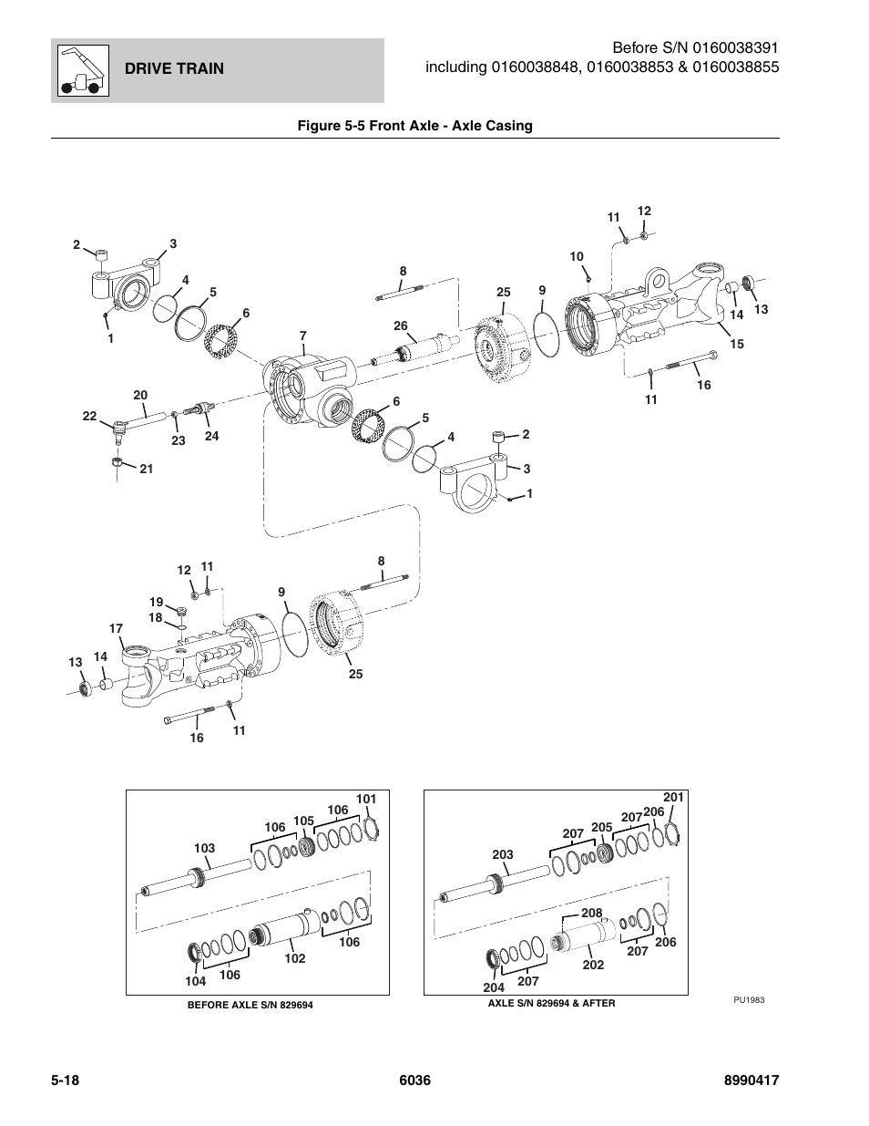 Figure 5-5 front axle - axle casing, Front axle - axle casing -18, Axle